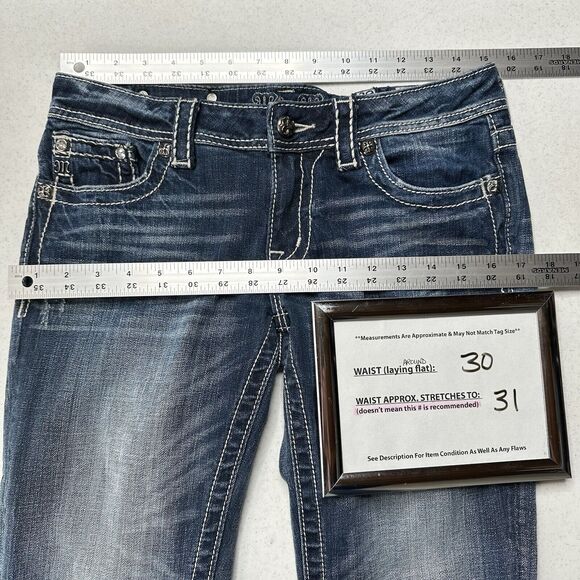 Miss Me Jeans 29 Capri Embroidery Rhinestones Distress Denim Y2K Western *Flaw - Picture 6 of 11